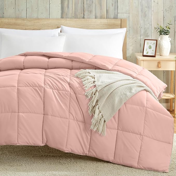 Homelike Moment Comforters Queen Size - Pink Duvet Insert Down Alternative Bed Queen Comforter, Lightweight Bedding Comforters Full Size Quilted Soft All Season Solid Pink