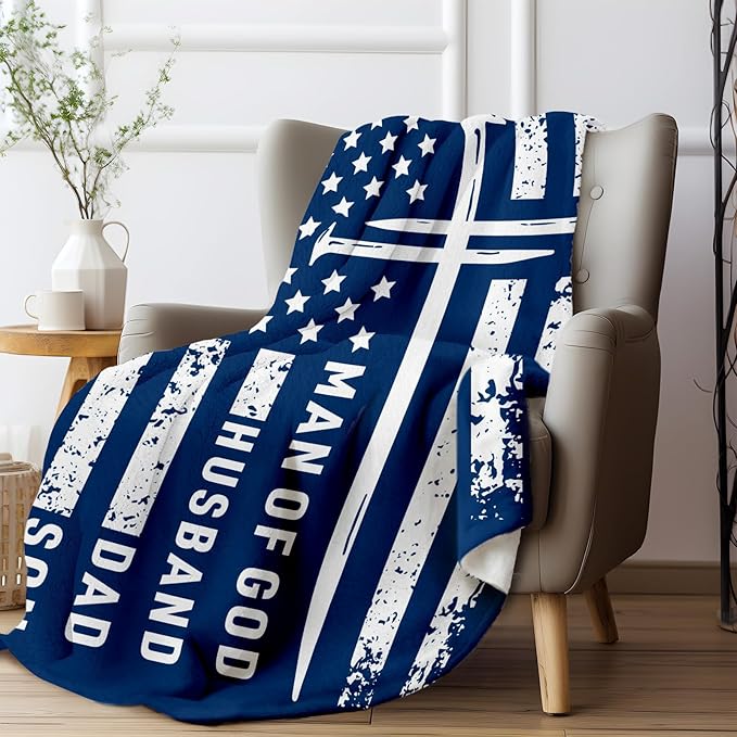 Christian Gifts for Men, Flannel Soft Man of God Blanket Decor, Religious Gifts for Men on Fathers Day Birthday Christmas, Spiritual Catholic Baptism Faith Based Gift for Man - 50" x 60"