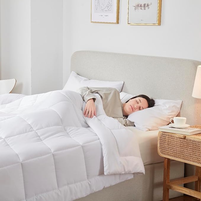 Nestle Quilted Down Alternative Comforter - Twin Size, All Season White With Corner Tabs