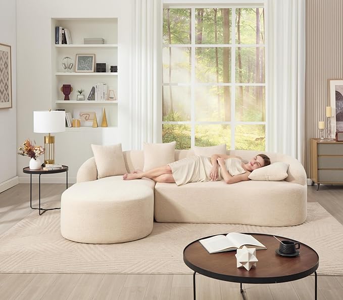 KEIKI L-Shaped Chenille Modular Sectional Couches with Chaise Lounge & 4 Pillows, 3 Seater Oversized Upholstered Luxury Plush Cloud Sofa for Living Room Apartment, Full Sponge Compression