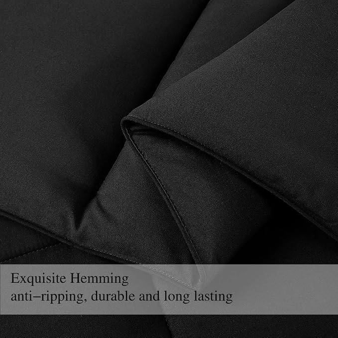 COHOME Premium Oversizd Queen Size Comforter, All-Season Quilted Down Alternative Duvet Insert, Luxury Hotel GentleSoft Comforter with Anti-Clump Tech & 8 Tabs - Reversible - Black 98 x98 inches