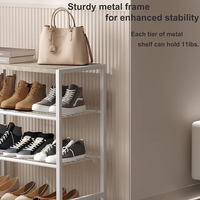 HOMEFORT 4-Tier Shoe Rack, Modern Industrial Shoe Storage Tower, Narrow Shoe Organizer for Closet Entryway, Small Shoe Rack Table with Durable Metal Shelves and MDF Top, White Oak - Image 6