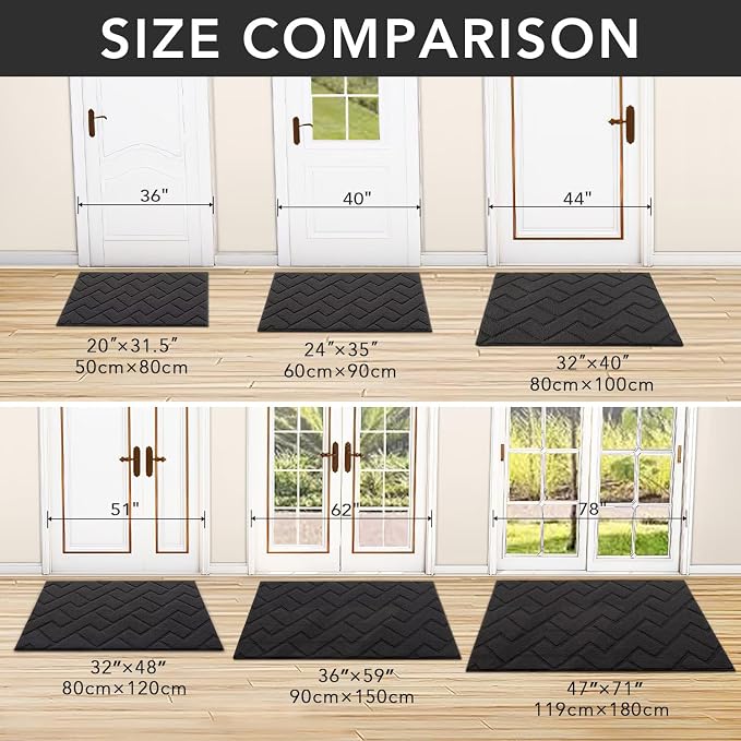hicorfe Dirt Trapper Indoor Doormat,20"x48" Welcome Door mat,Non Slip Backing Washable Door Mats,Absorbent and Resistant Low-Profile Entrance Inside Floor Mat for Front Back Door,Entryway (Charcoal) - Image 5