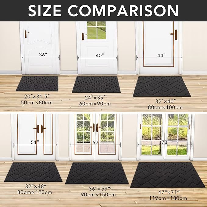 hicorfe Front Door Mat Outside Entrance,36"x59" Absorbent Muddy Dirt Resist Welcome Door Mats Outdoor Indoor,Stain and Fade Resistant,Non Slip Backing Entry Mat Doormat for Entryway(Charcoal) - Image 3
