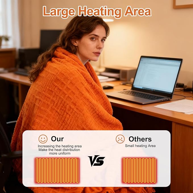 Eastsora Heated Blanket Electric King, 90"X100" Waffle Heating Blanket with 12 Heat Levels, Fast Heating Blanket with 1-12 Timer Settings, Overheat Protection with ETL & FCC for Home Office -Orange