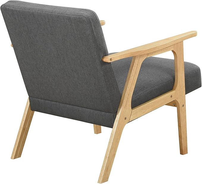Lexicon Mid Century Modern Accent Chair, Upholstered Lounge Armchair, Single Sofa Seat, Natural Finish Solid Wood Framed Comfy Side Chairs for Living Room/Bedroom/Office/Waiting Area, Dark Gray