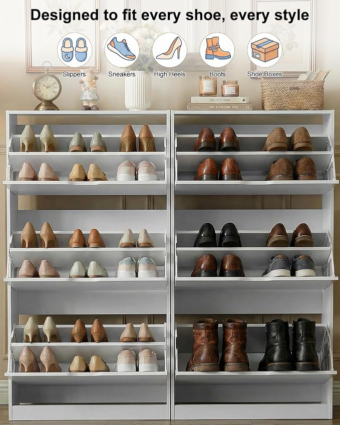 Shoe Cabinet with 3 Flip Drawers, Slim Shoe Storage Cabinet for Entryway, Hidden Freestanding Shoe Organizer, Narrow Shoe Rack for Hallway Living Room (White, 3 Drawers) - Image 3