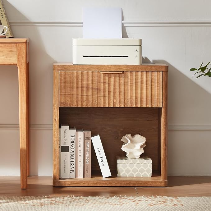 LEYAOYAO Fluted Farmhouse Nightstand Set of 2 with Charging Station, 23" Wide 1 Drawers End Table,Brown Dresser for Bedroom,Bed Side Table Chest of Drawers Cabinet,Wood Night Stand for Living Room - Image 9