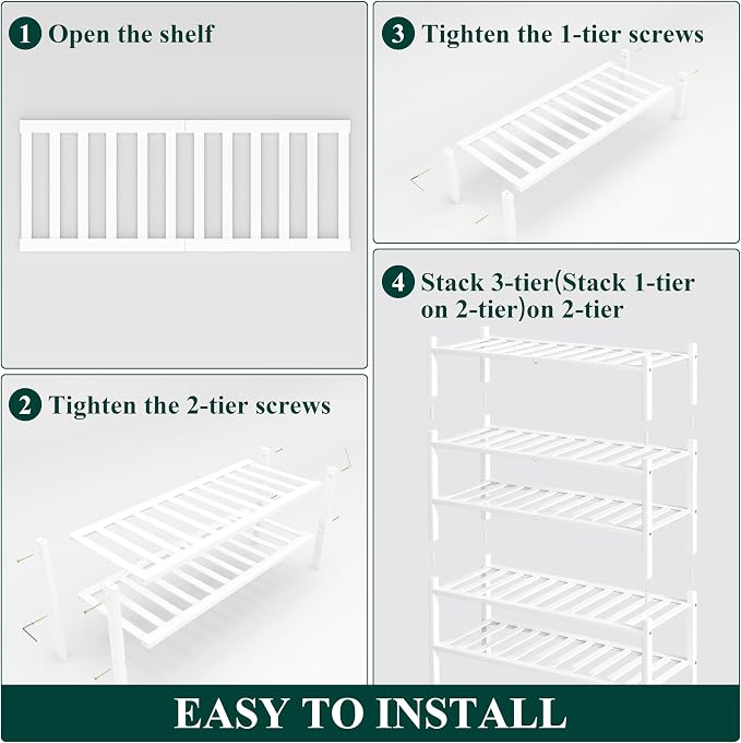 Smiry Shoe Rack, 5 Tier Bamboo Shoe Organizer, Stackable Free Standing Wooden Shoe Storage Shelf for Closet, Entryway, Front Door Entrance, White - Image 6