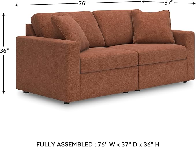 Signature Design by Ashley Modmax Modern Modular Stain Resistant 2-Piece Loveseat with Removable Covers and 2 Accent Pillows, Orange