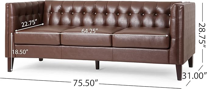 Pondway Tufted 3 Seater Sofa - Faux Leather - Dark Brown/Brown