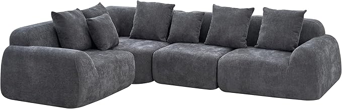116-Inch Oversized Modular Compressed Sectional Couches 4 Pieces Modular Boneless Sofas with 7 Pillows,Modern Minimalist Corner Cloud Sofa Comfy Chenille Deep Seat Foam Couch