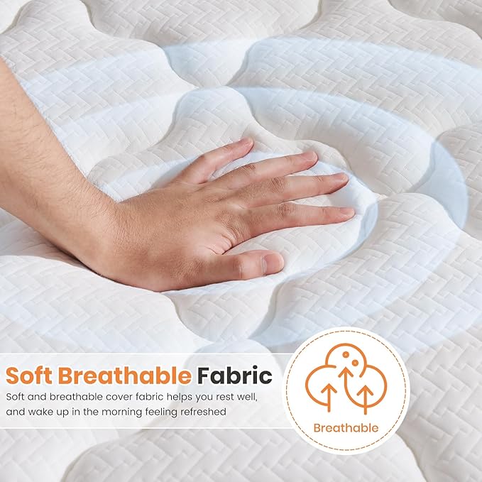 Queen Mattress 14" Hybrid Mattress - Medium-Firm Support - Made in USA - Individually Pocketed Coils & CertiPUR-US Foam - Fiberglass-Free - Bed in a Box