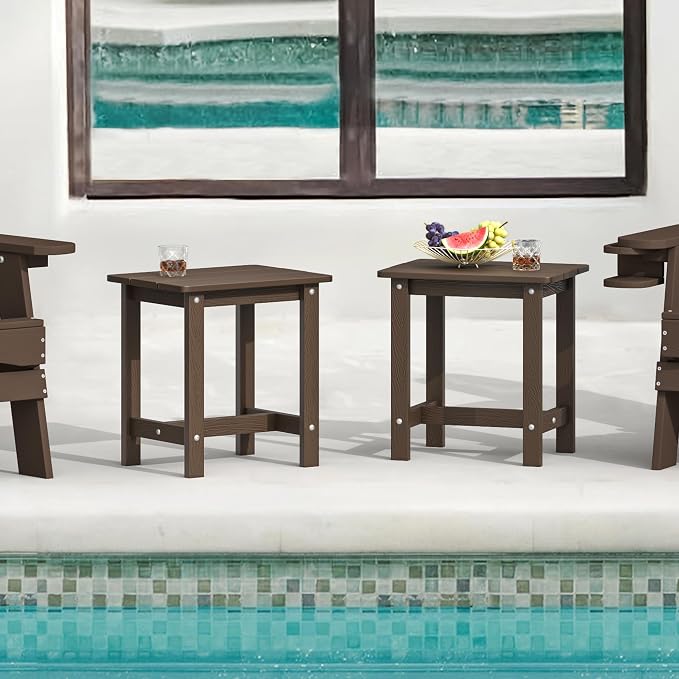 LUE BONA Outdoor Side Table Set of 2, HDPS Small Outdoor Table, Adirondack Side Table, Outside End Table for Patio, Deck, Pool, Weather Resistant/Easy Maintenance/Indoor or Outside Use, Dark Brown - Image 2