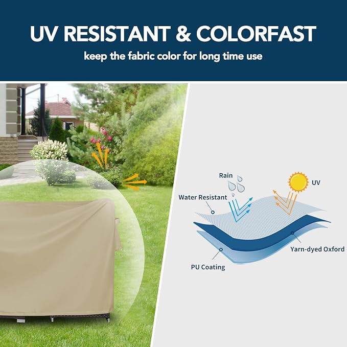 Easy-Going Square Patio Furniture Cover Waterproof Outdoor Dining Table and Chair Cover Anti-UV Outside Sectional Sofa Set Covers (126"L x 126"W x 32"H, Camel) - Image 3