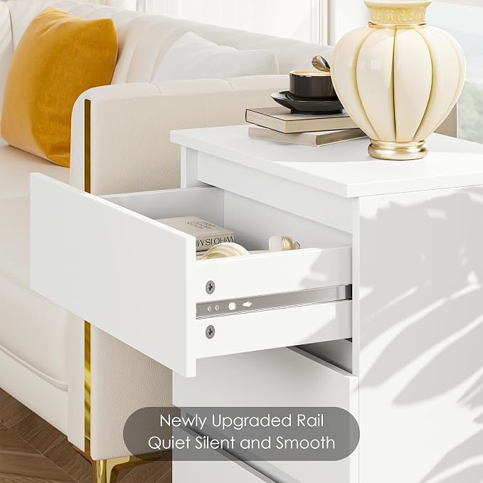 FOTOSOK Nightstand Set of 2 White Nightstand with 3 Drawers, White Bedside Table Night Stand for Bedroom with Cut-Out Handle, Sofa Side Table for Bedroom, 17.7W*15D*21.7H - Image 8