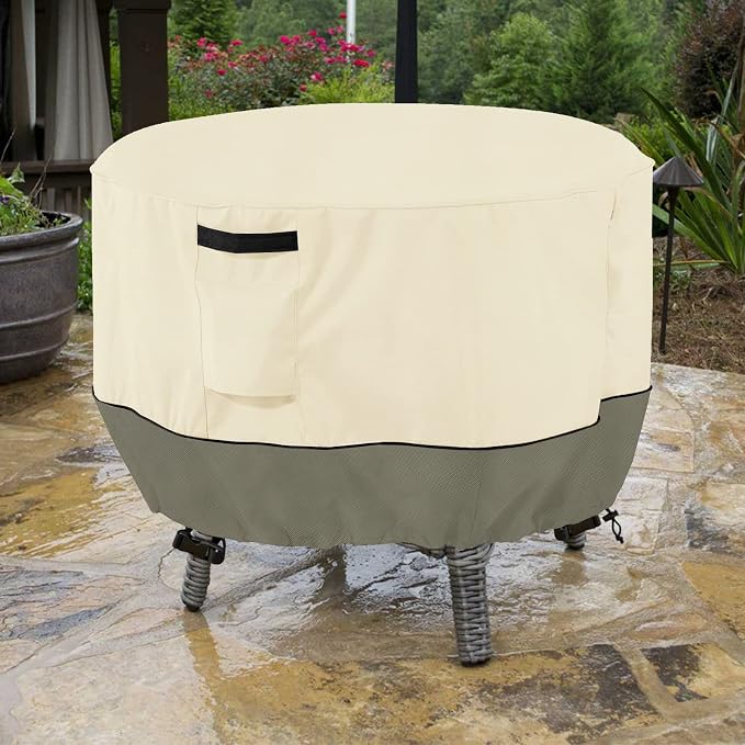 Round Patio Table Cover,600D Heavy Duty Outdoor Furniture Covers Waterproof,Round Patio Table for Patio Furniture Covers,48" Dia x 28" H,Beige&Grayish Green - Image 6