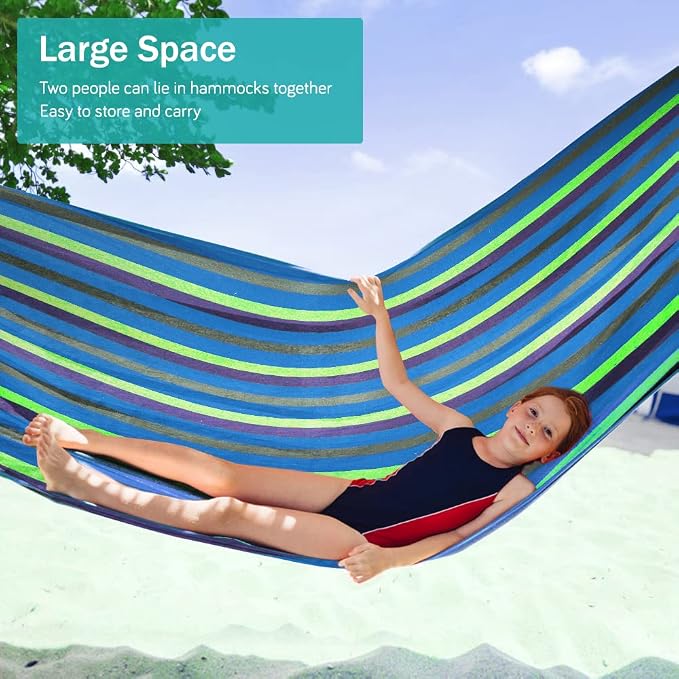 MOSFiATA Hammocks Portable Camping Hammock Upgraded 550lb Comfortable Fabric Hammock with Two Anti Roll Balance Beam and Sturdy Tree Straps for Camping, Patio, Backyard, Outdoor （Blue Green） - Image 7