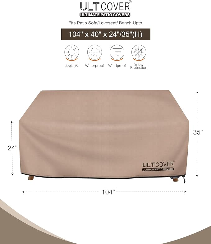 ULTCOVER Waterproof Outdoor Deep Seat Sofa Bench Cover 104W x 40D x 35H inch Patio Furniture Couch Cover - Image 2