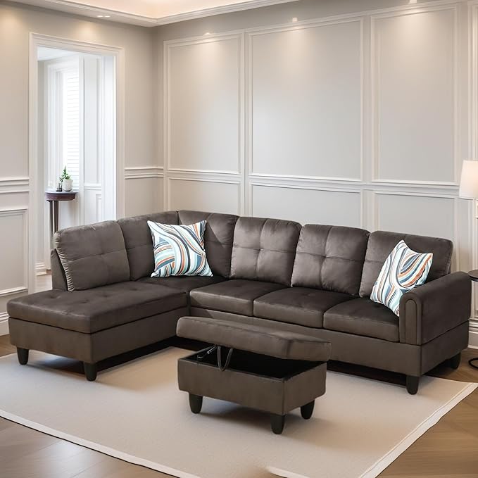 FONTOI L Shaped Sectional Couches for Living Room, Modern Modular Sectional Sofa with Ottoman Storage, Comfy L Shaped Couch with Chaise for Bedroom Apartment Furniture, Coffee