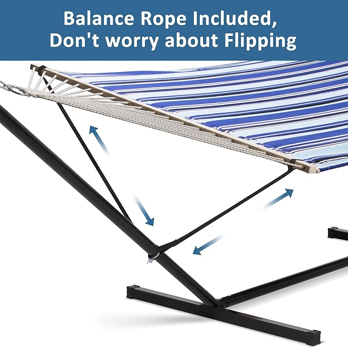 SUNCREAT Two Person Hammock with Stand Heavy Duty, Free Standing Hammocks Outdoors for 2 Person, Max 475lbs Capacity, Blue Stripes - Image 3