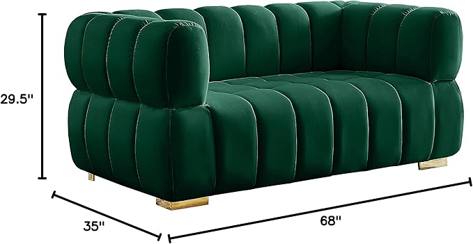 Meridian Furniture 670Green-L Gwen Collection Modern | Contemporary Velvet Upholstered Loveseat with Deep Biscuit Tufting