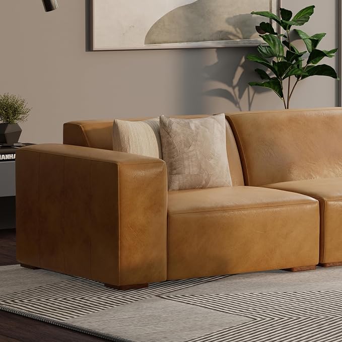 SIMPLIHOME Rex Left-Arm Sofa Module in Full-Grain Genuine Leather, Sienna, 44-inches Wide, Handcrafted Modern-Style Left-Arm Accent Chair for Living Room and Family Room