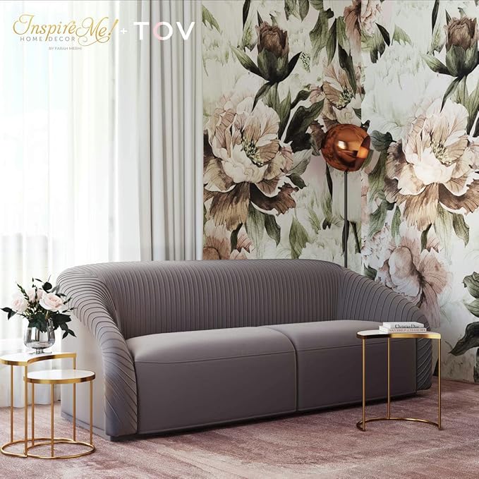 Yara 90.6" Grey Pleated Performance Velvet Sofa - TOV Furniture