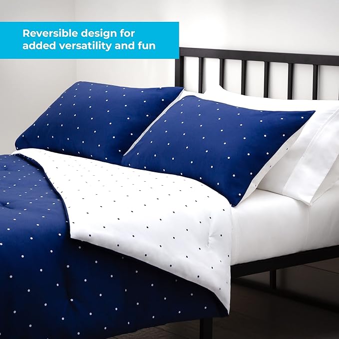 Linenspa All Season Hypoallergenic Down Alternative Microfiber Comforter, Twin XL, Navy, Twin XL Size, Dorm Room Essentials