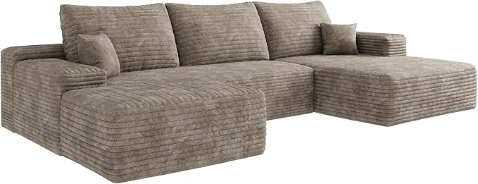 108" Cloud Modular Sectional Sofa Couch with Ottoman and L-Shape Chaise, Minimalist Upholstered Compressed Couches,Deep Seat Floor Sofa Couch,No Assembly Required