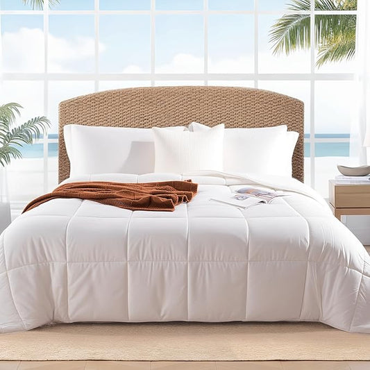 NEXHOME PRO Organic Natural Cooling Lightweight Comforter King,Viscose from Bamboo White 90"x 108" Down Alternative Cool Duvet Insert,Summer Bedding Blanket for Hot Sleepers,8 Corner Tabs