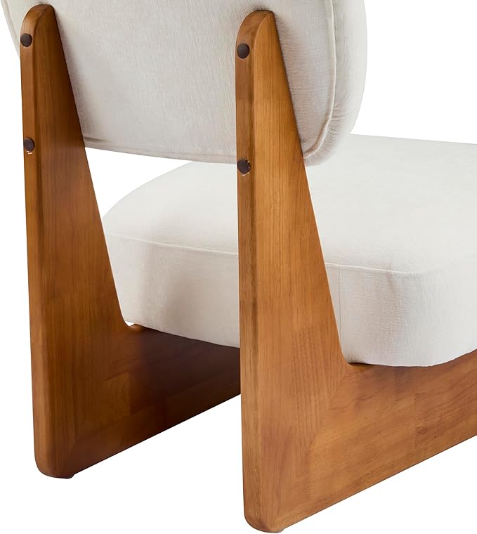 Christopher Knight Home Mores Low Profile Accent Chair Set of 2, Modern Living Room Armless Lounge Chair, Fabric Comfy Reading Chair for Bedroom, Wooden Frame and Thick Padded Seat, Beige + Natural