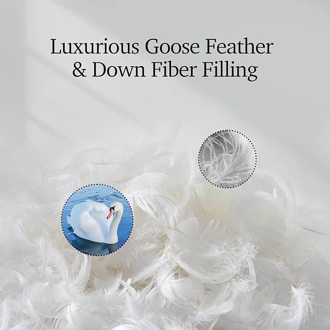 Hotel Grand Luxury White Goose Feather Down Fiber Comforter Twin Size, 100% Cotton All Season Duvet Insert Twin, Medium Warmth Bedding Comforter with 8 Corner Loops, White 68x90 Inch