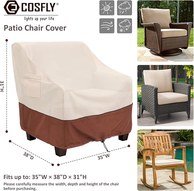 COSFLY Patio Furniture Covers 2 Pack, 600D Waterproof Outdoor Chair Covers for Deep Chairs, All-Weather UV Resistant Protection with Adjustable Straps & Air Vents, Fits up to 35" W x 38" D x 31" H - Image 2