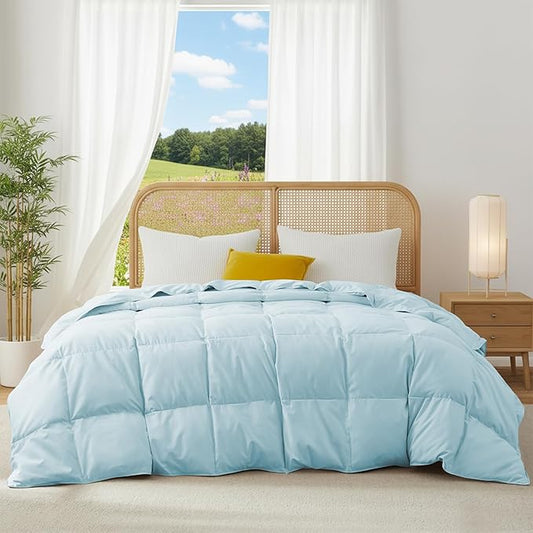 Joysoul Goose Feathers Fiber Comforter - Lightweight Ultra Soft Fabric Cover Breathable White Down Feather Fill, Blue California King Size Duvet Insert (108" X 94")