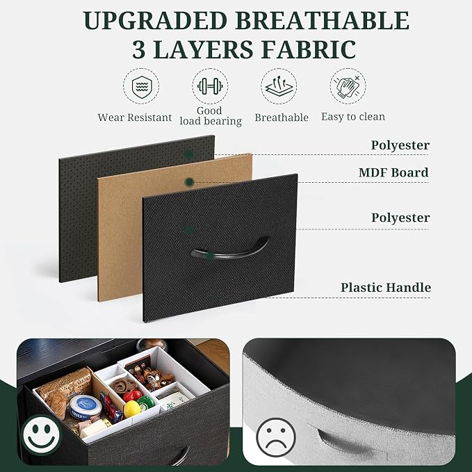 10-Drawer Dresser for Bedroom, Anti-Tip Tall Storage Organizer Chest of Drawers with Wooden Top and Metal Frame Fabric Bins for Closet, Living Room, Hallway, Entryway, Black - Image 6