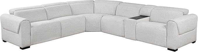 Lexicon Power Reclining Sectional Couches for Living Room-Modular Sectional Sofa, Wall Hugger,3 Recliner Seats, Console Cup Holders, Power Headrests, Charging Ports, 5 Seater Couch, Chenille Cloud