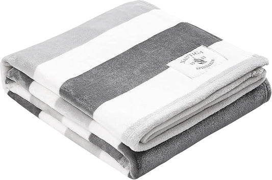 Nautica - Throw Blanket, Super Soft & Cozy Fleece Bedding, Dorm Room Essentials (Awning Stripe Grey, 50" x 60")