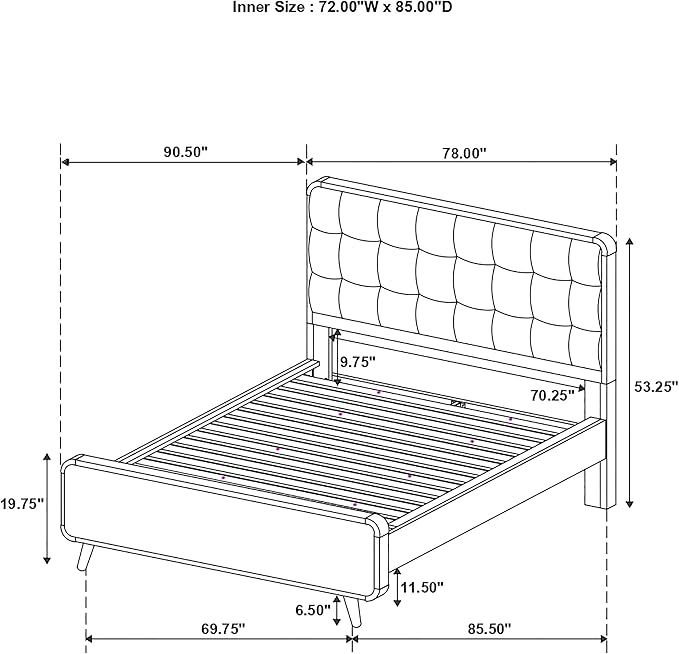 Coaster Home Furnishings Robyn Contemporary 4-Piece Bedroom Set Fabric Upholstered California King Size Panel Bed Frame 53-inch Headboard Dark Walnut 205131KW-S4