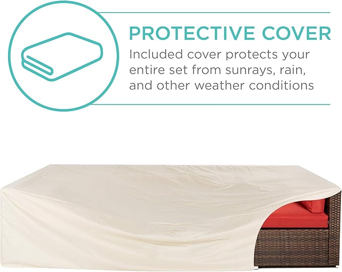 Best Choice Products 7-Piece Modular Outdoor Sectional Wicker Patio Conversation Set w/ 2 Pillows, Coffee Table, Cover Included - Brown/Red