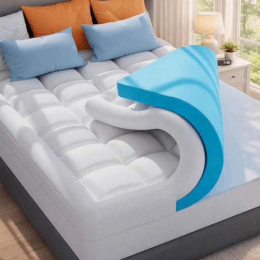 ELEMUSE 3 Inch Dual Layer King Memory Foam Mattress Topper,Cooling Memory Foam & Plush Pillow Top Pad, Luxury Pressure Relief Bed Topper for Master Bedroom, Breathable Extra Support for Couples