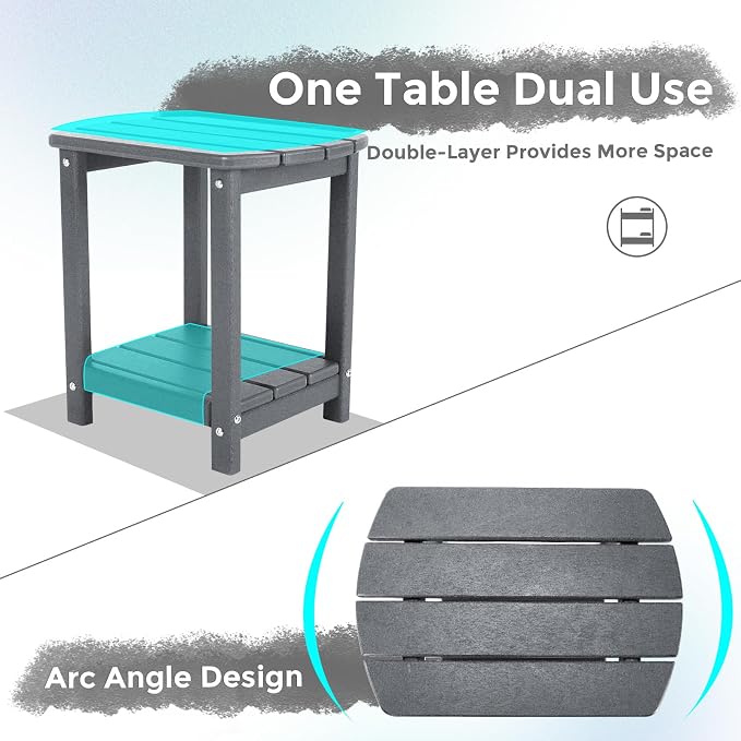 Adirondack Square Outdoor Side Table,2-Tier Storage Patio Side Table, HDPE End Tables for Backyard Pool Porch Garden Lawn - Image 5