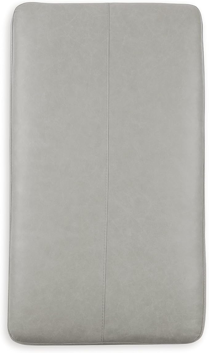 Signature Design by Ashley Amiata Contemporary Rectangular Leather Match Upholstered Oversized Accent Ottoman with Non-skid Legs, Light Gray