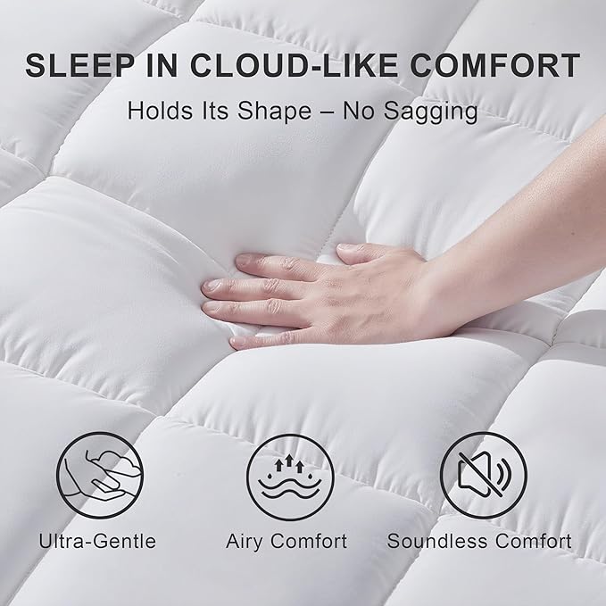 2~3In Mattress Topper King Size Breathable Filled Soft Fluffy Supportive for Back Pain Relief, Bed Mattress Pad Pillow Topper with Extra Thick Padded Protector for 8"-21" Deep Pocket