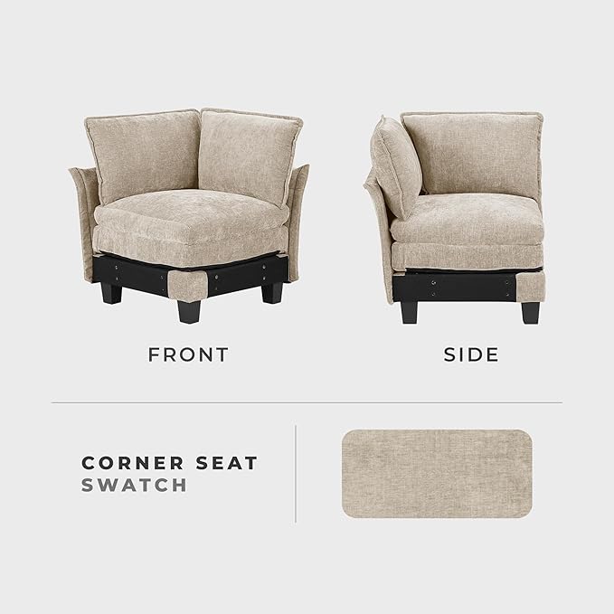 Lexicon Modular Sectional Sofa, Module for Sectional Couch, Corner Seat, Removable Cushion Cover, Soft Upholstery, Durable Frame, Customizable Comfort, Chenille Light Taupe