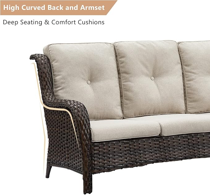 HUMMUH 5 Pieces Outdoor Furniture Set Patio Furniture Wicker Outdoor Sectional Sofa with Swivel Rocker Chairs,Outdoor Ottomans for Patio