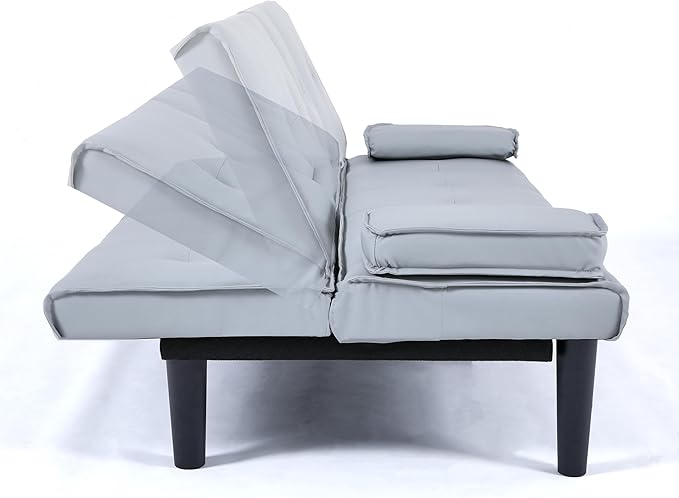 KEIKI 3 in 1 Convertible Sleeper Sofa Bed with Cup Holder, Futon Sofa for Living Room, Dorm, or Home Office, Light Gray