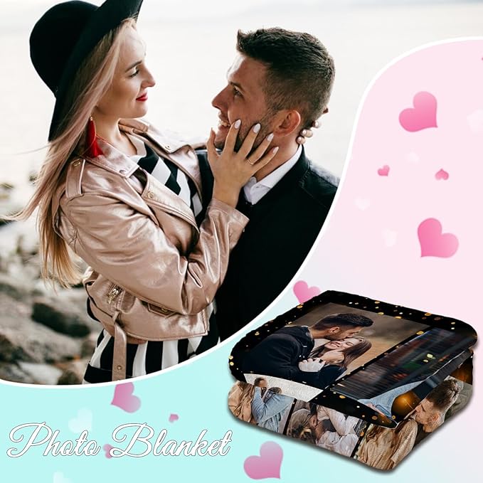 ROMANDY Ships Next Day Custom Blanket with Picture Customized Banket Personalized Throw Blankets Customizable Photo Blankets Customize Gifts for Mom Dad Girlfriend Boyfriend Wife Husband Her Him