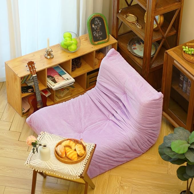 N&V Fireside Floor Sofa- Mid-Century Modern Armless Lounge Chair with Premium Soft Corduroy Fabric, Plush Foam Cushion Accent Chair for Living Room, Bedroom & Office (Lavender)
