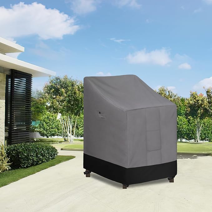 Easy-Going Heavy Duty Outdoor Stackable Chair Cover, Waterproof Patio Chair Cover, Windproof Outdoor Furniture Cover with Air Vent (1 Pack-28Wx36Dx47H inch, Gray/Black) - Image 2